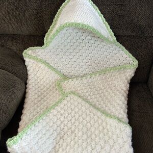 White Baby Blanket with Green Trim